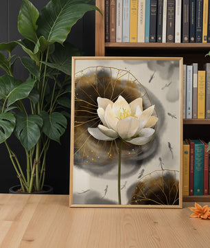 Illustration of a lotus flower with golden accents