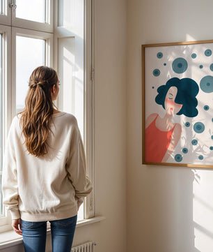 Dreamy Female Portrait with Abstract Circles in Modern Art Style - Mi tienda