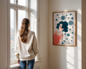 Dreamy Female Portrait with Abstract Circles in Modern Art Style - Mi tienda