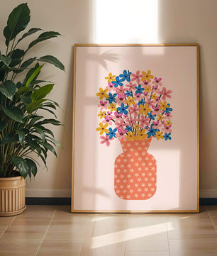Colorful flower bouquet in a star-patterned vase