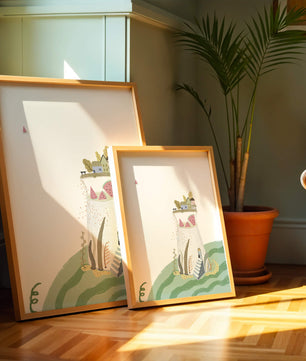Whimsical Landscape with Fantasy Village and Watermelon Elements