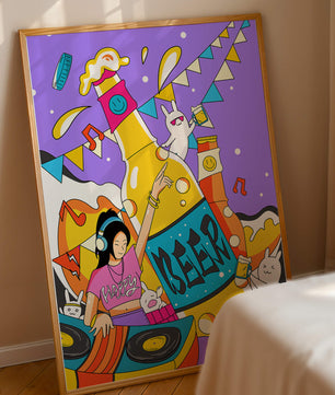 Vibrant Party Scene with DJ and Cartoon Characters