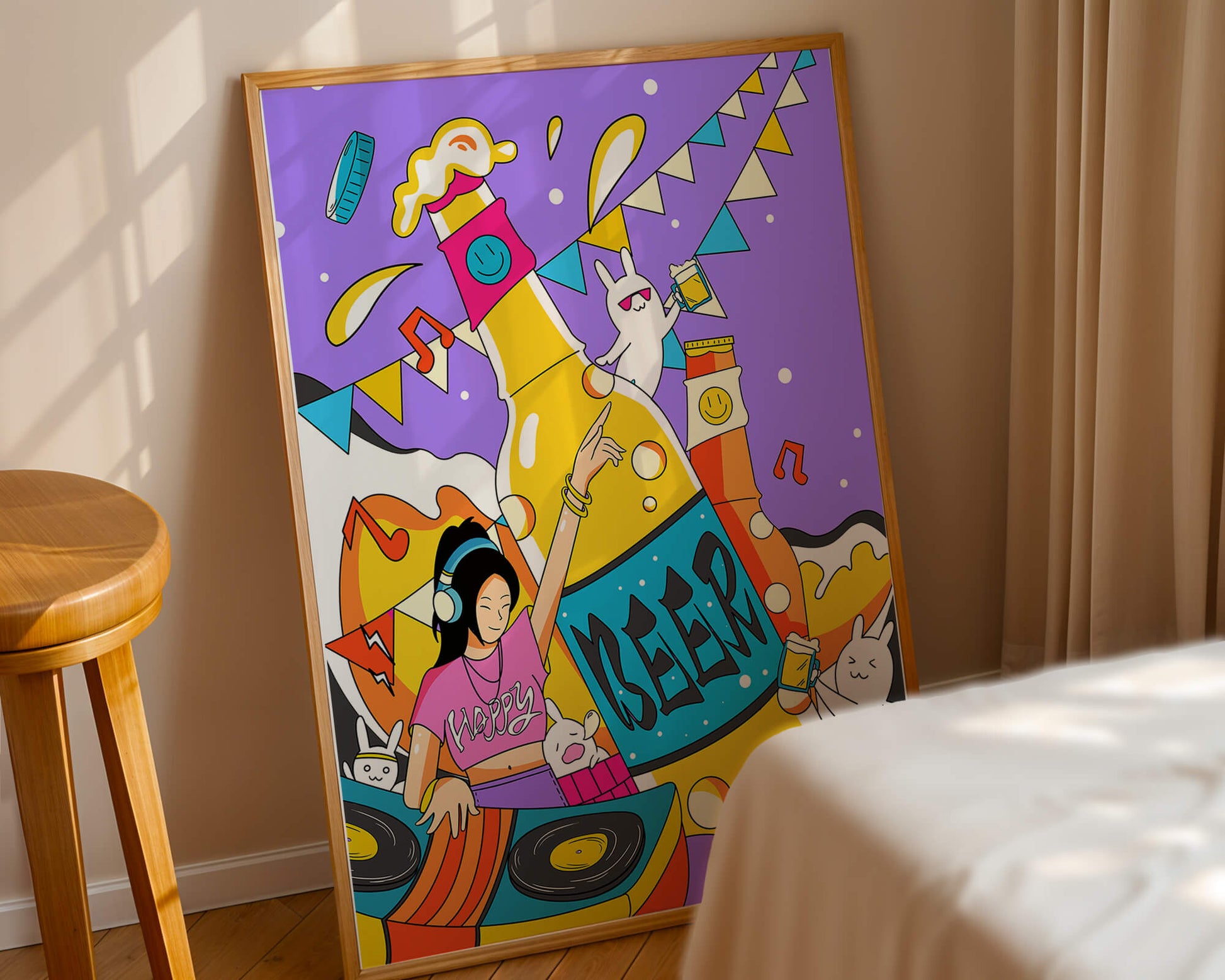 Vibrant Party Scene with DJ and Cartoon Characters
