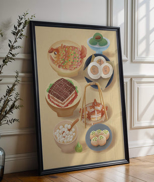 Illustration colorée de la cuisine chinoise avec divers plats