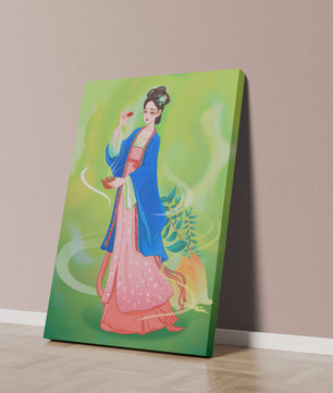 Diseño elegante de mujer en vestimenta tradicional del Este Asiático