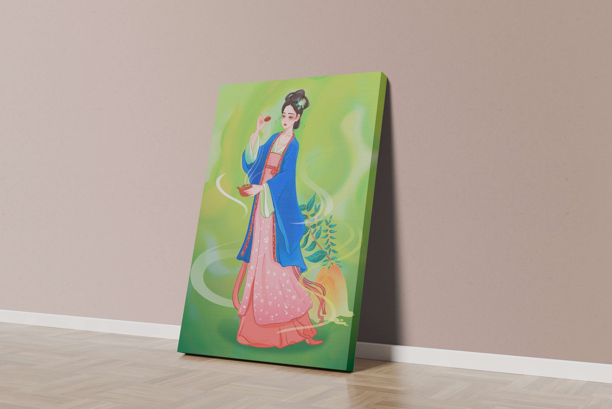 Diseño elegante de mujer en vestimenta tradicional del Este Asiático