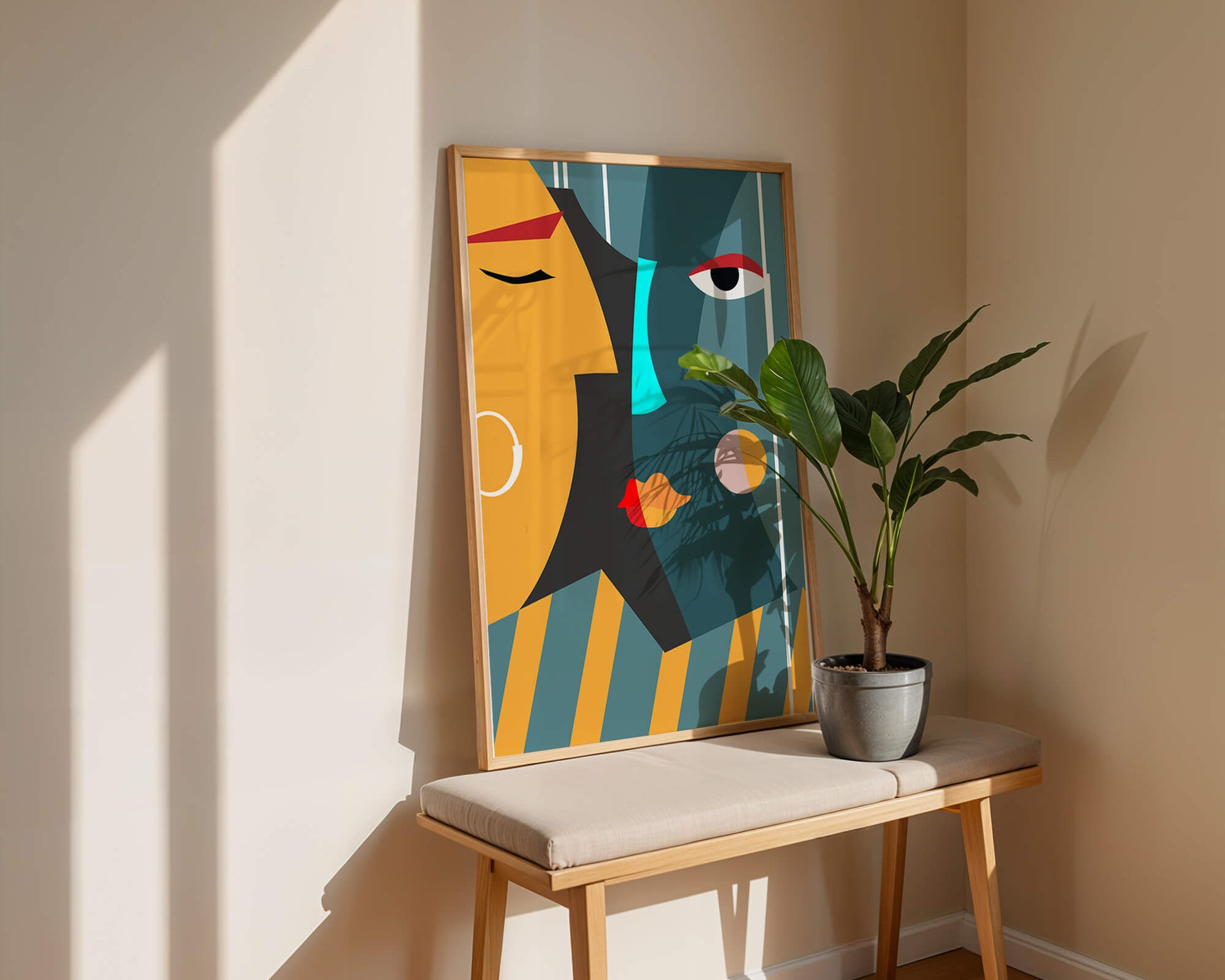 Arte geométrico abstracto con colores y formas audaces