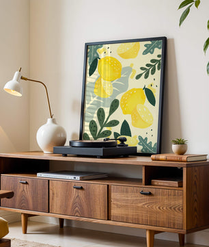 Vibrant lemon and leaf pattern design for home decor