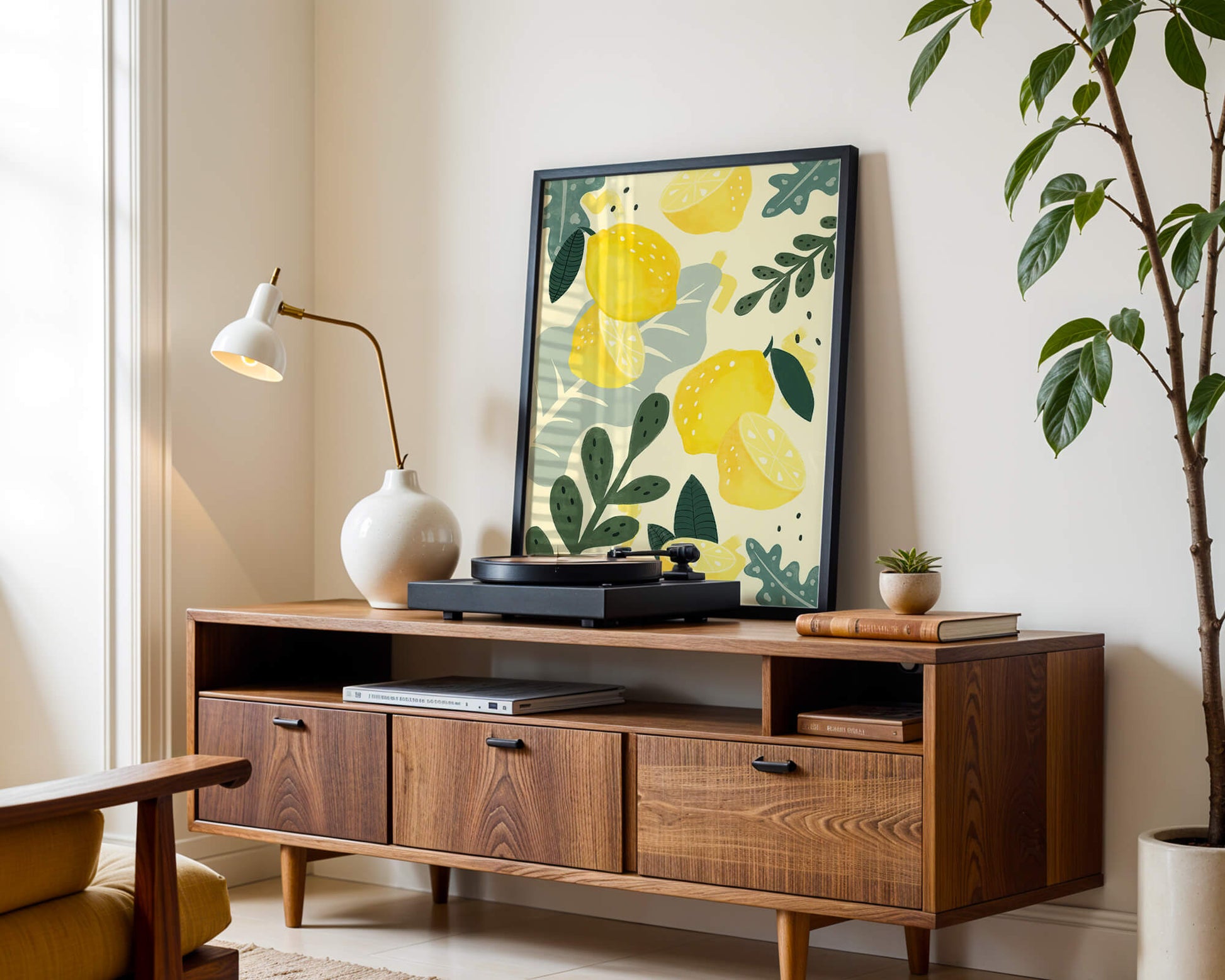 Vibrant lemon and leaf pattern design for home decor