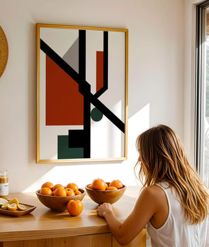 Colorful geometric abstract art with bold black lines