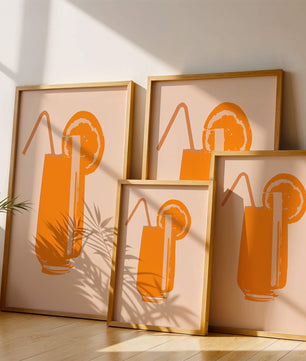 Ilustración de jugo de naranja con pajilla y rodaja de naranja