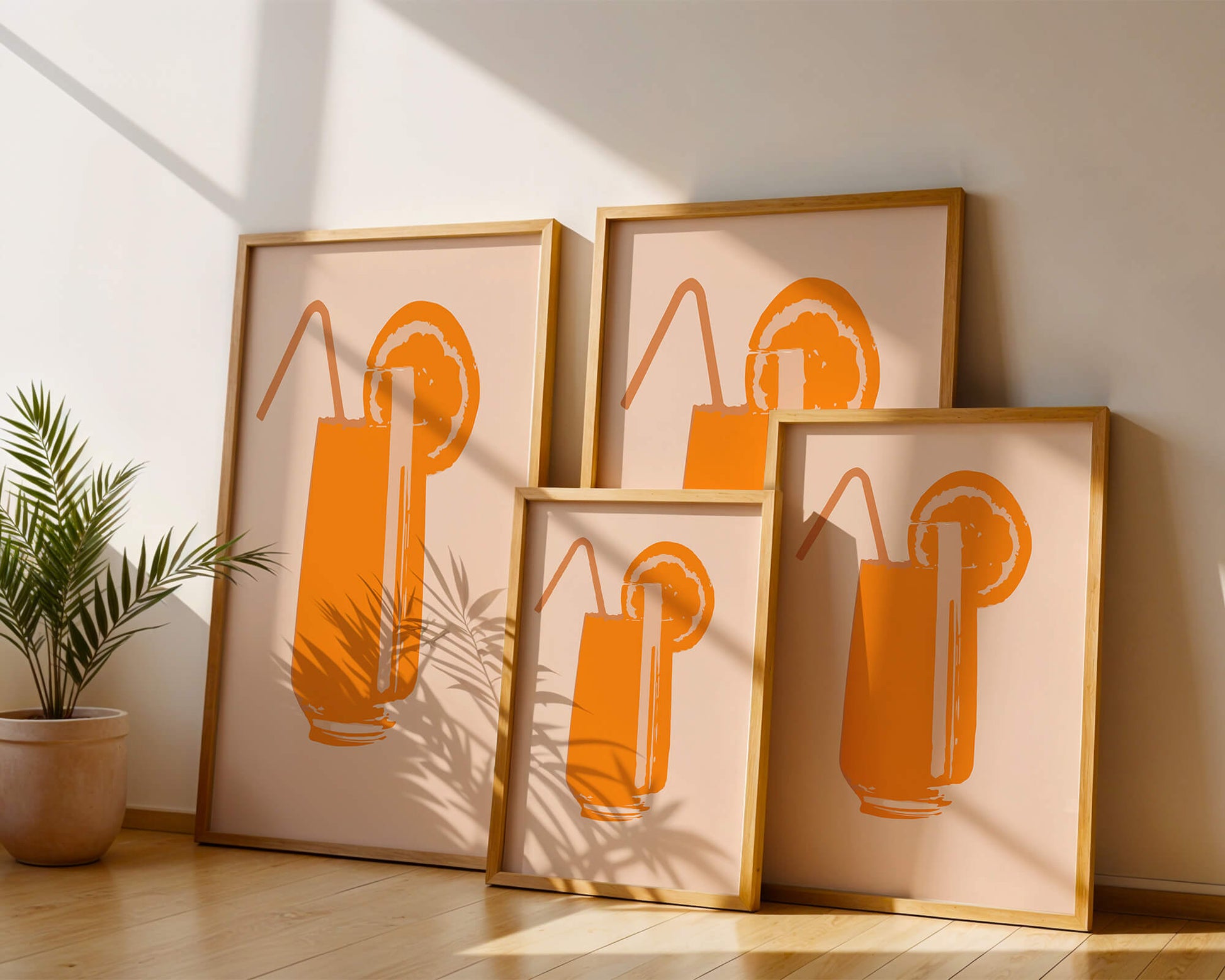 Ilustración de jugo de naranja con pajilla y rodaja de naranja