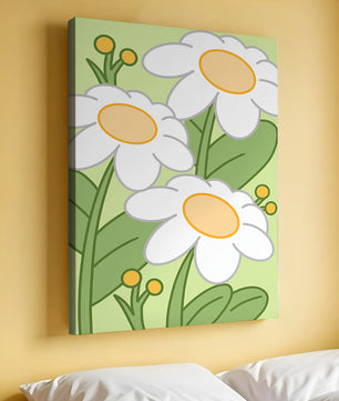 Charming illustrated daisies on a green background