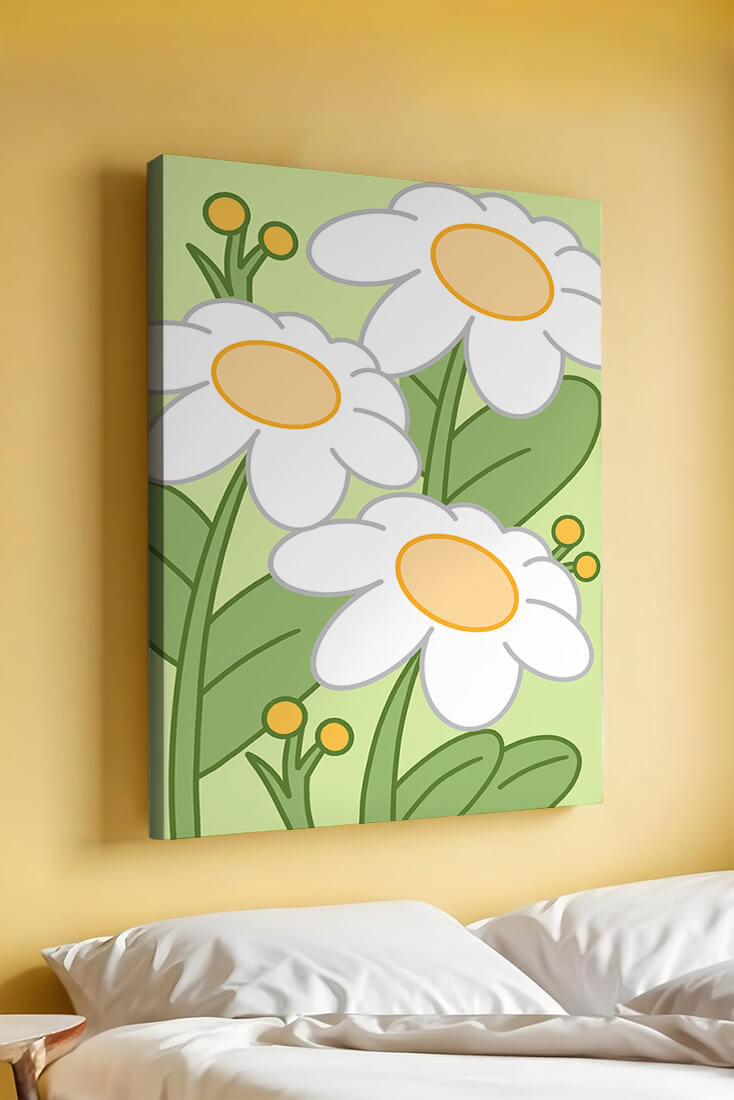 Charming illustrated daisies on a green background