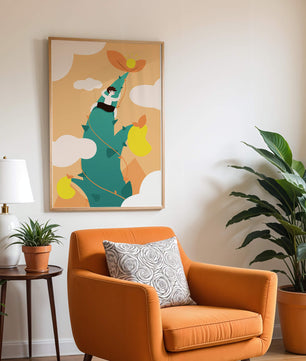 Man Climbing Giant Beanstalk Reaching to Sun in Minimalist Style - Mi tienda