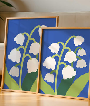 Abstract Lily of the Valley Illustration on Blue Background
