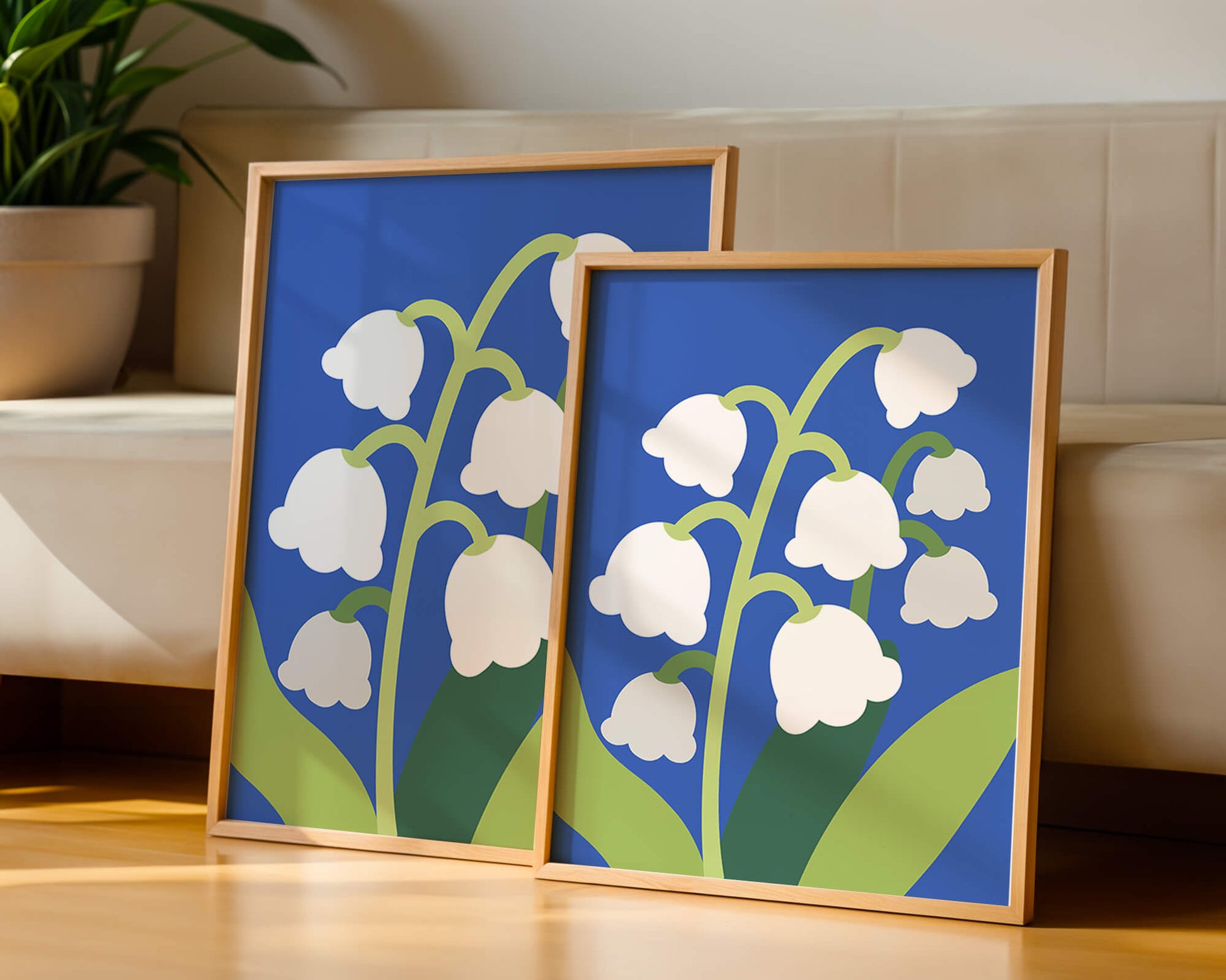 Abstract Lily of the Valley Illustration on Blue Background