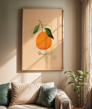 Illustration of a Single Orange with Leaves on a Textured Background - Mi tienda