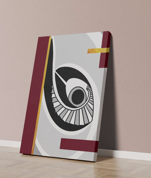 Arte geométrico abstracto con motivo de ojo y detalles dorados