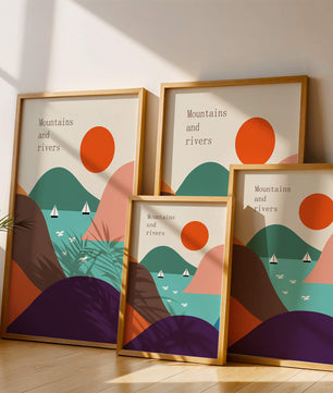 Abstract landscape with vibrant colors and geometric shapes