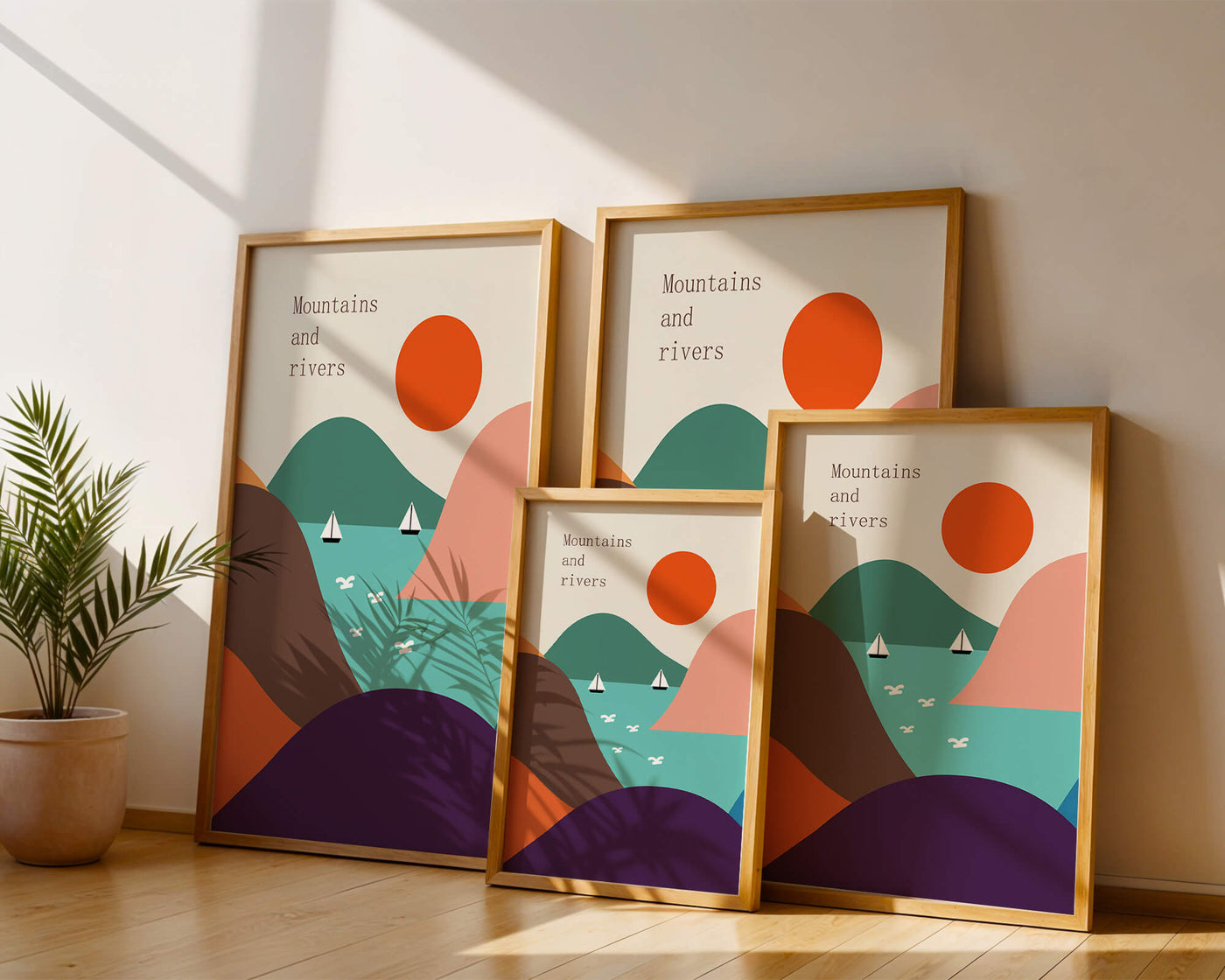 Abstract landscape with vibrant colors and geometric shapes