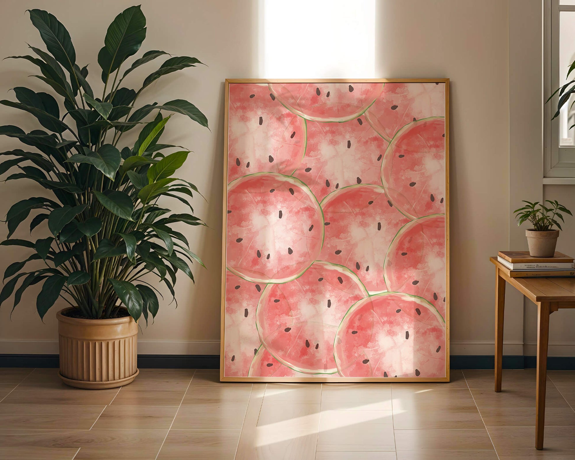 Watercolor watermelon slice pattern full of vibrant summer vibes