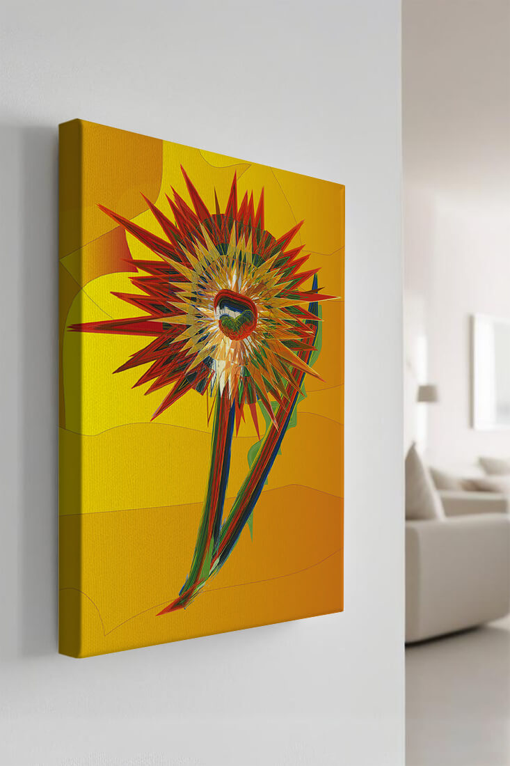 Abstract vibrant sunflower art with dynamic geometric shapes