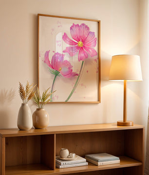 Flores delicadas en acuarela rosada con salpicaduras artísticas en lienzo