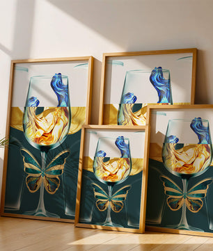 Cristallo con scultura di liquido e arte di farfalla