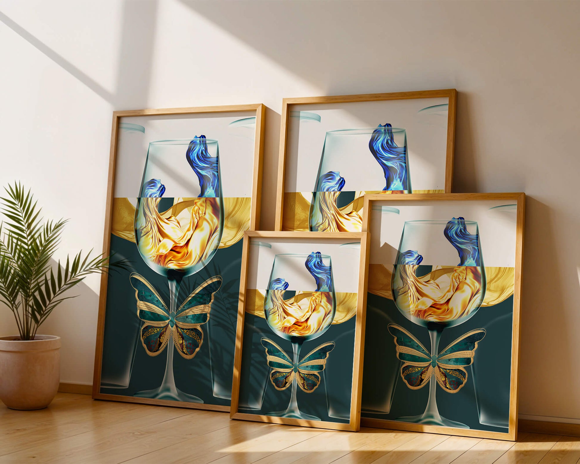 Cristallo con scultura di liquido e arte di farfalla