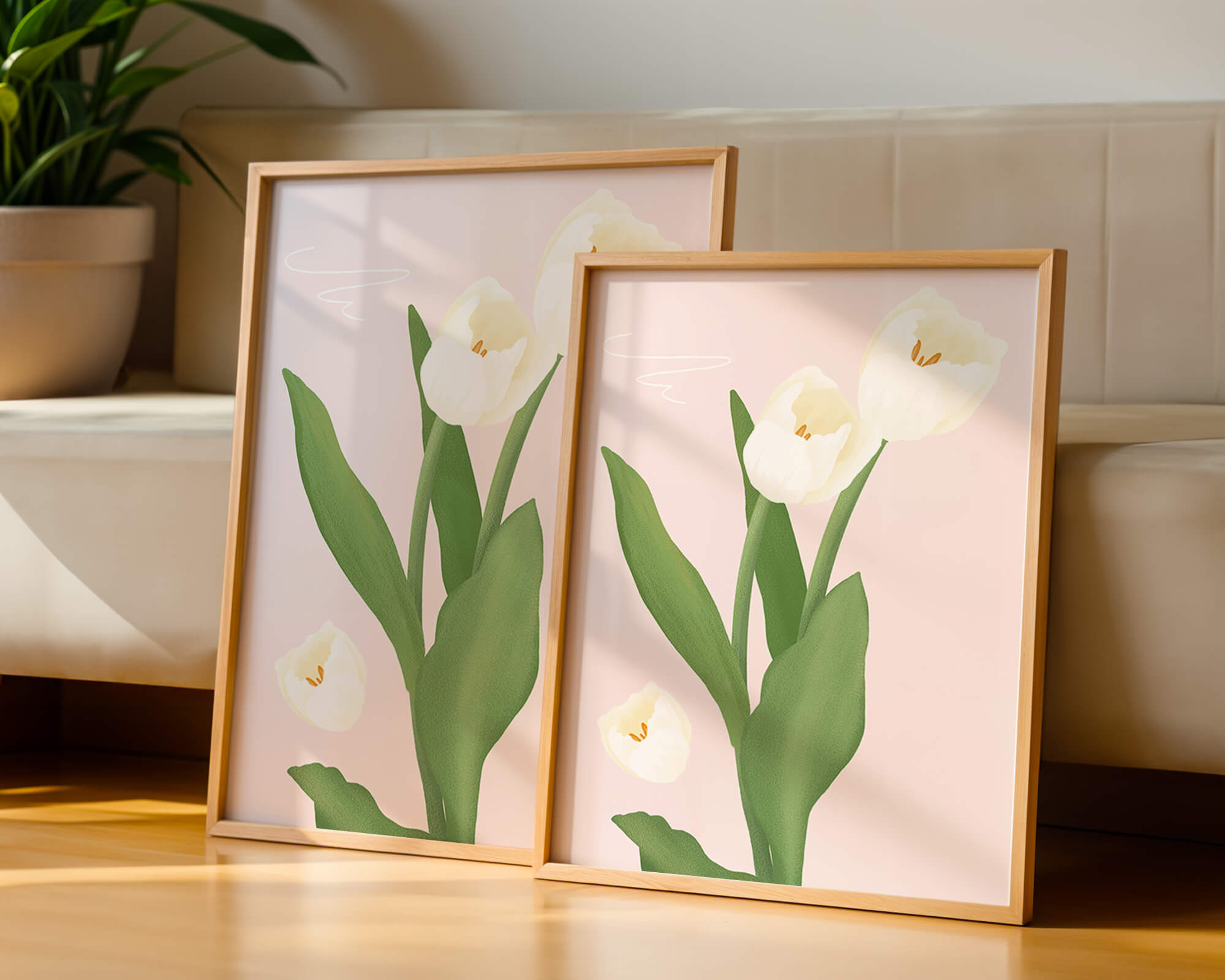 Elegant white tulips illustration on pastel background