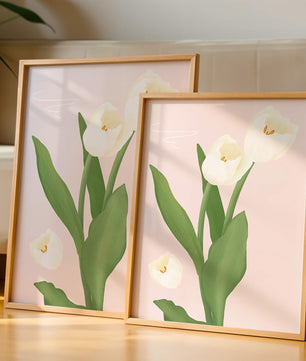 Elegant white tulips illustration on pastel background