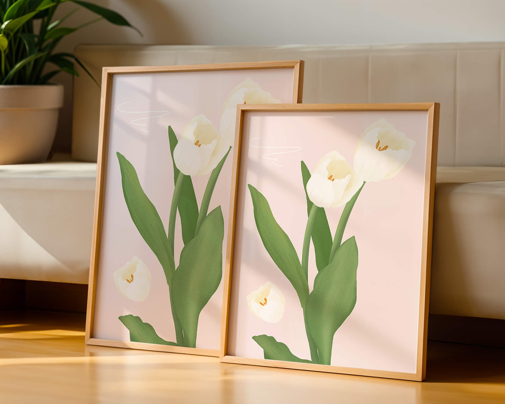 Elegant white tulips illustration on pastel background