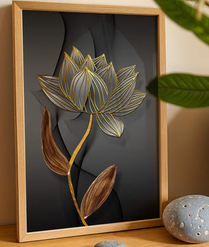 Elegant Gold Outlined Lotus On Dark Background - Mi tienda