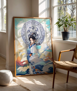 Elegantly Dressed Woman with Traditional Chinese Backdrop