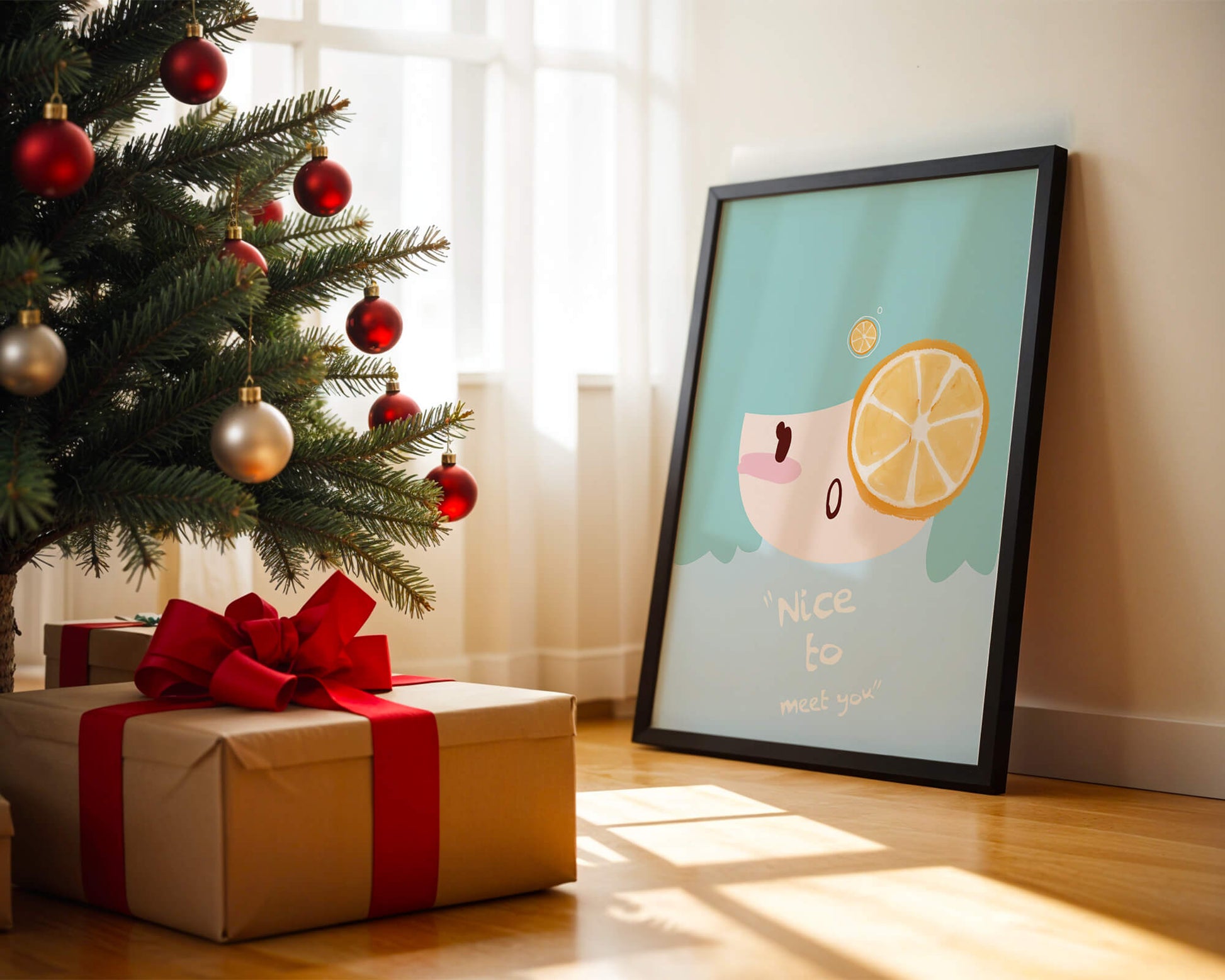 Playful Illustration of a Cartoon Face with Citrus Accent