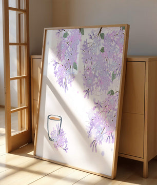 Elegant floral illustration with lilac blossoms and delicate branches