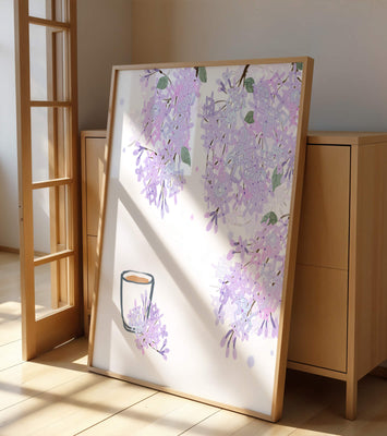 Elegant floral illustration with lilac blossoms and delicate branches