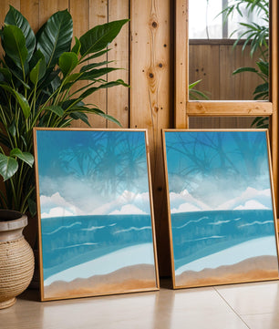 Calming Ocean Shoreline with Blue Sky and Gentle Waves