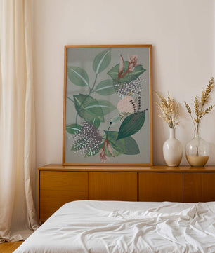 Floral botanical pattern with green leaves and delicate flowers