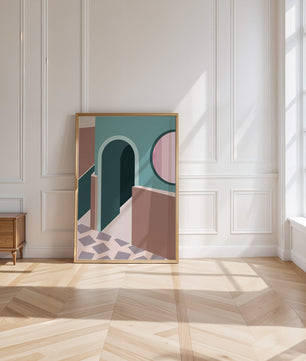 Abstract architectural scene with geometrical shapes