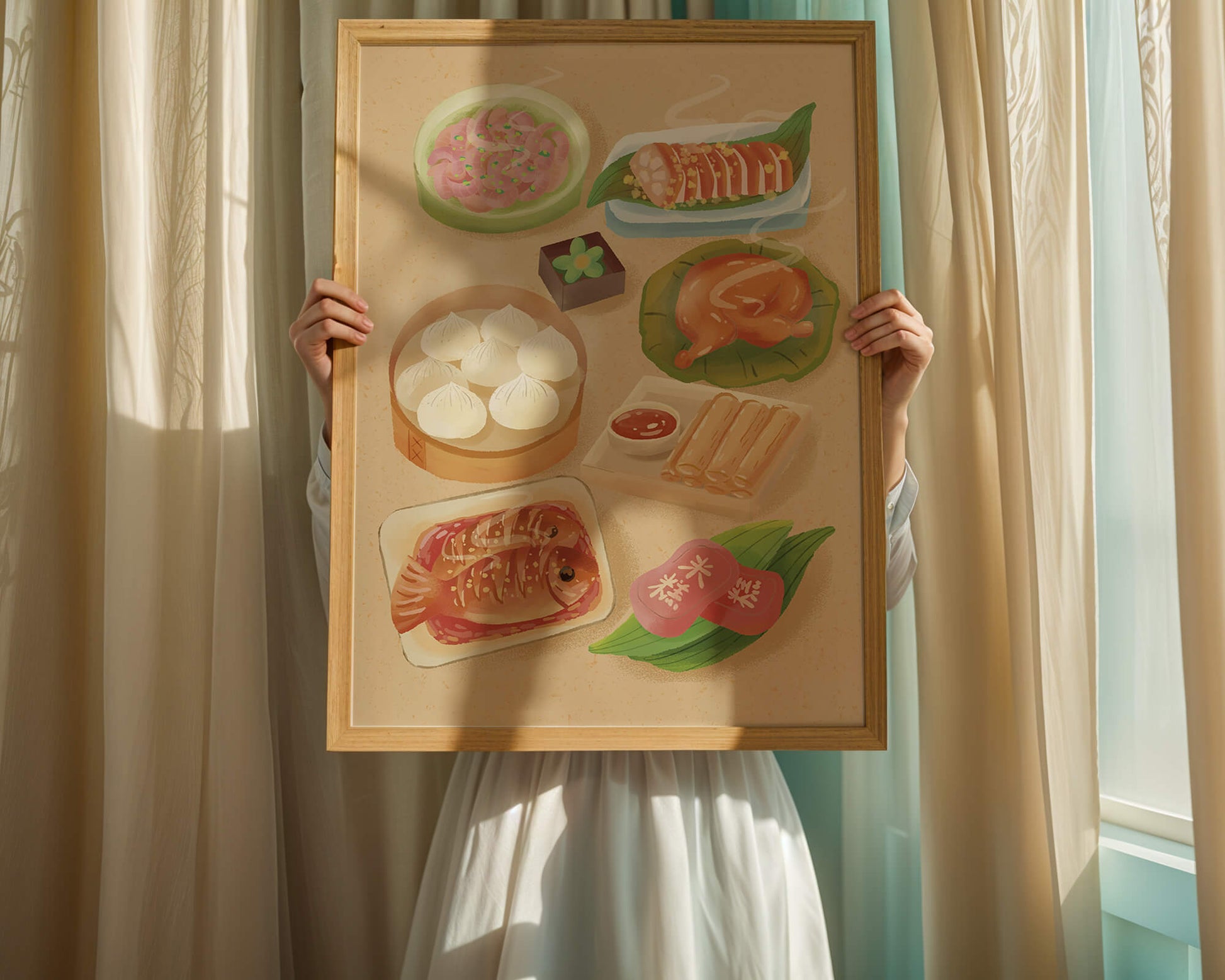 Colorful Representation of Asian Cuisine with Various Dishes