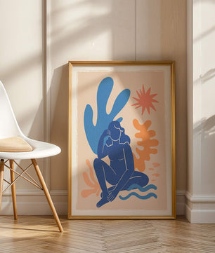 Abstract Illustration of a Blue Silhouette Woman with Organic Shapes