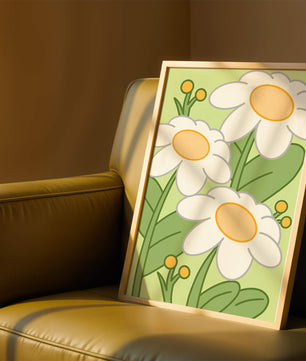 Charming illustrated daisies on a green background