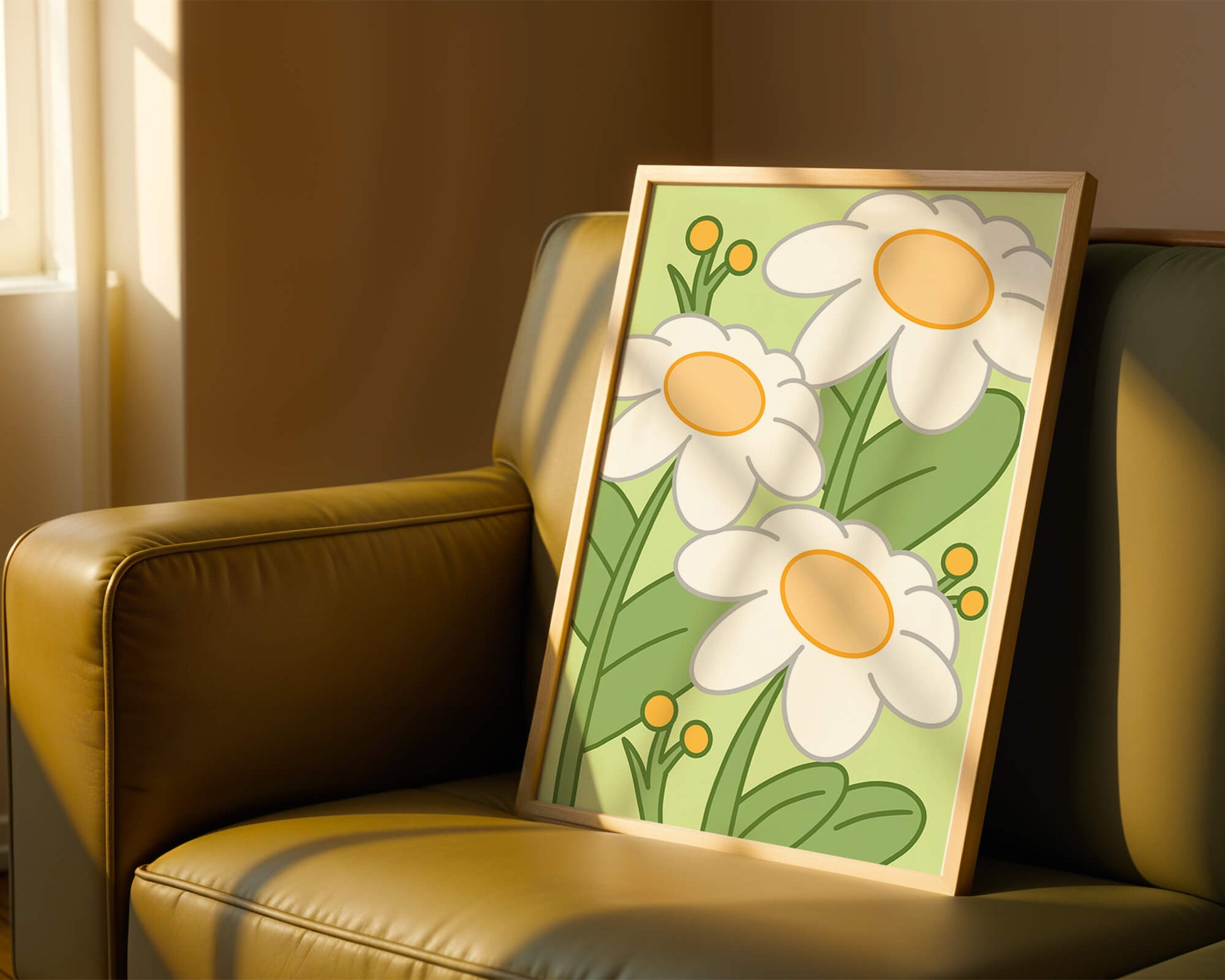 Charming illustrated daisies on a green background