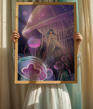 Underwater Fantasy Scene with Jellyfish and Girl