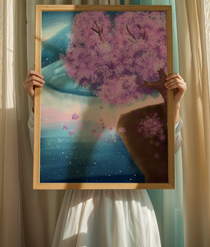 A Beautiful Cherry Blossom Tree in a Dreamlike Landscape