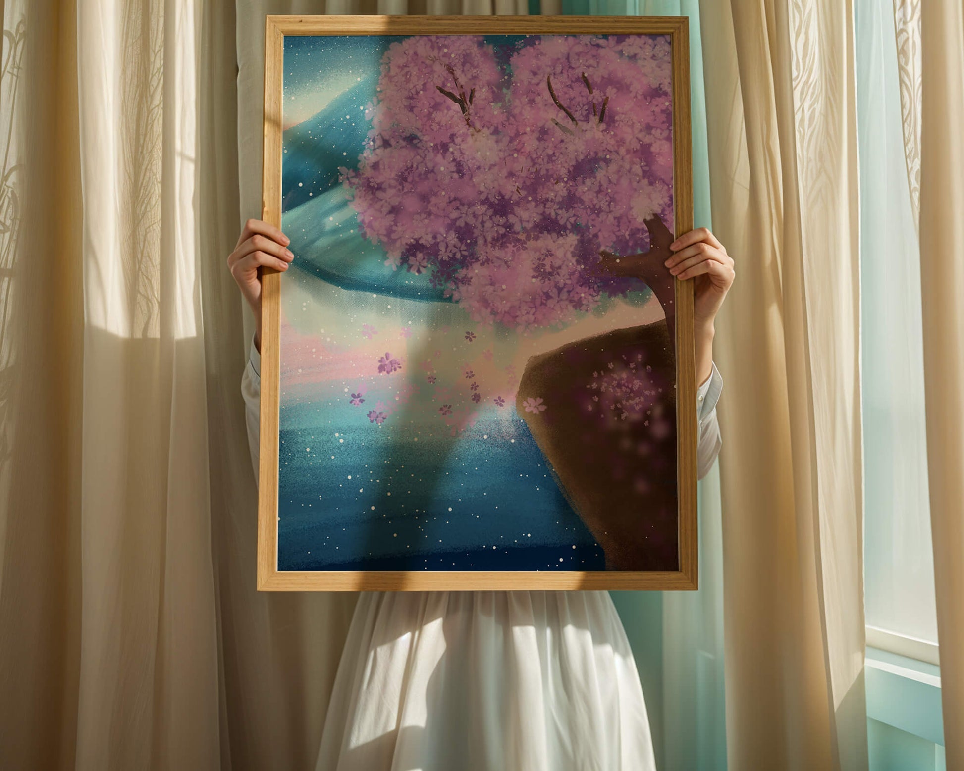 A Beautiful Cherry Blossom Tree in a Dreamlike Landscape