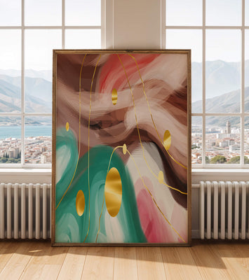 Abstract colorful swirl design with golden circles
