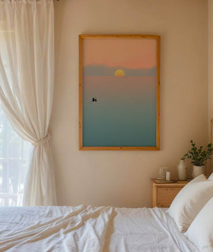 Serene Sunset with Silhouettes and Birds over a Calm Sea